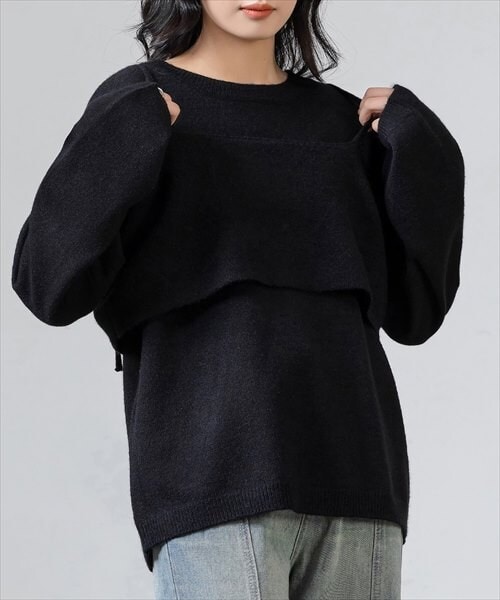 テディショップ（TeddyShop）/レディース ストンと落ち感。長袖ニットセーター+レイヤードビスチェ アンサンブル2点セットの通販は 6,979円