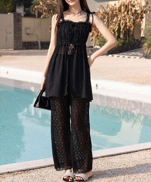 テディショップ（TeddyShop）/レディース水着 長袖ラメリボンキャミ+ブラ+ハイウエストショーツ+ロングパンツ 4点セット