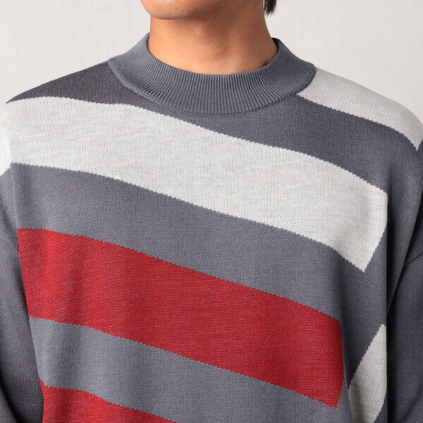 ベータ・メン/βボーダーグラフィック　モックネックセーター ベータ・メン/βボーダーグラフィック モックネックセーター