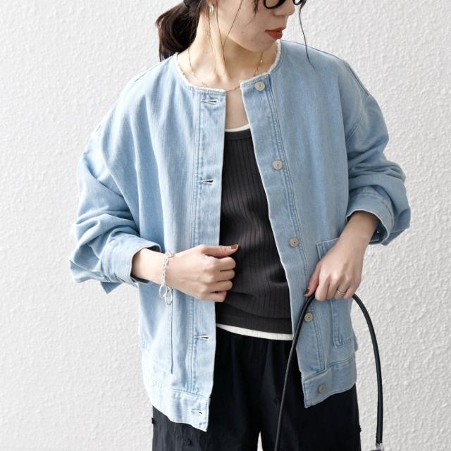 【SHIPS any 】シップス エニィ美品 ノーカラー デニムジャケット F シップス エニィ（SHIPS any）/SHIPS any: ノーカラー デニム ブルゾン