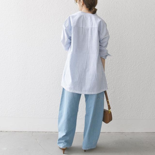 美品 シップスエニィ SHIPS any リネン スタンドカラーストライプシャツ 美品 シップスエニィ SHIPS any リネン スタンドカラー