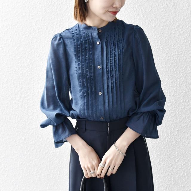 シップス エニィ（SHIPS any）/《予約》SHIPS any:〈手洗い可能〉シアー フリル バンドカラー シャツ ブラウス