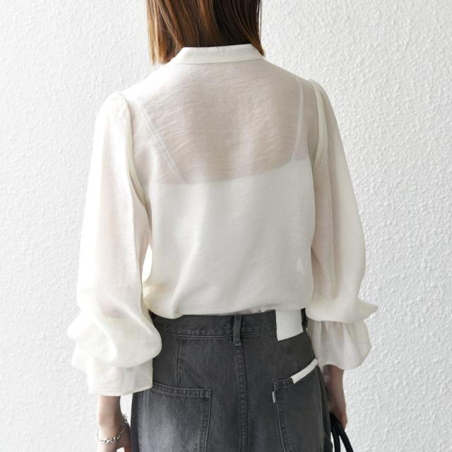 シップス エニィ（SHIPS any）/《予約》SHIPS any:〈手洗い可能〉シアー フリル バンドカラー シャツ ブラウス