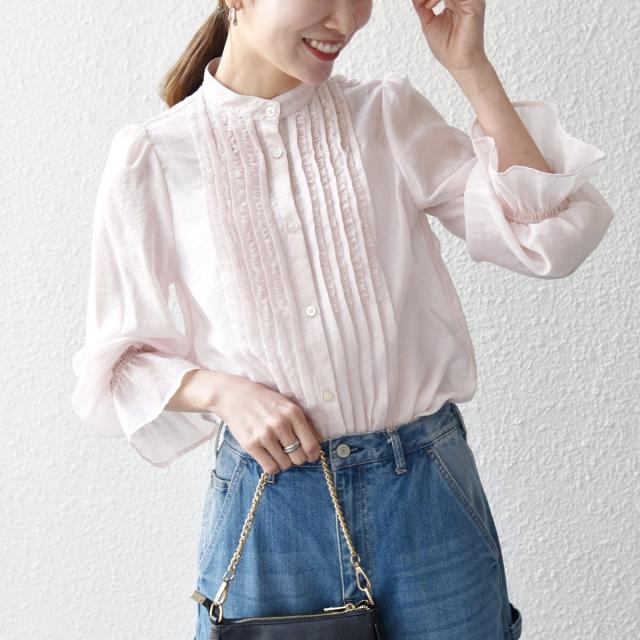 シップス エニィ（SHIPS any）/《予約》SHIPS any:〈手洗い可能〉シアー フリル バンドカラー シャツ ブラウス