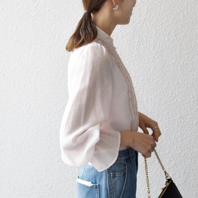 シップス エニィ（SHIPS any）/《予約》SHIPS any:〈手洗い可能〉シアー フリル バンドカラー シャツ ブラウス