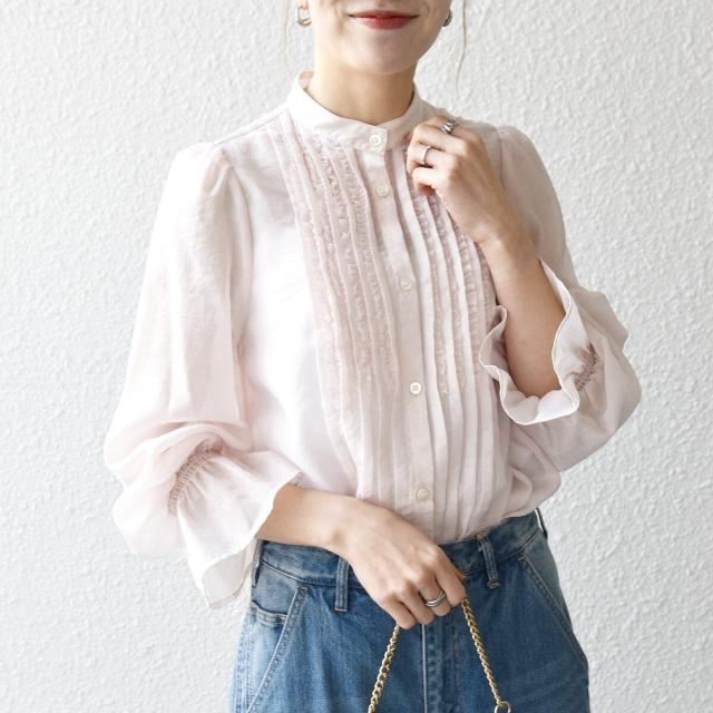 シップス エニィ（SHIPS any）/《予約》SHIPS any:〈手洗い可能〉シアー フリル バンドカラー シャツ ブラウス