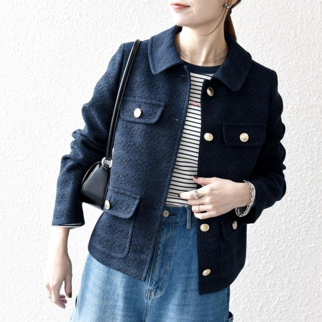 シップス エニィ（SHIPS any）/SHIPS any: ツイード シングル ポケット ジャケット［NAVY BLUE］
