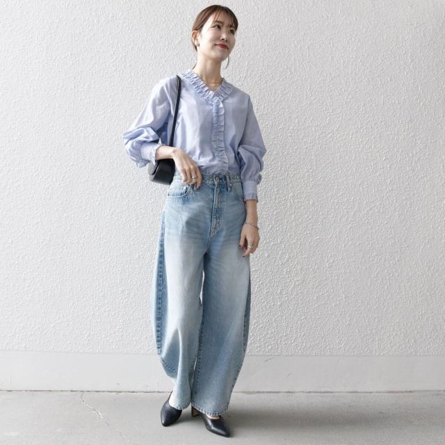 シップス エニィ（SHIPS any）/《追加予約》SHIPS any:〈手洗い可能〉ストライプ フリル Vネック シャツ ブラウス