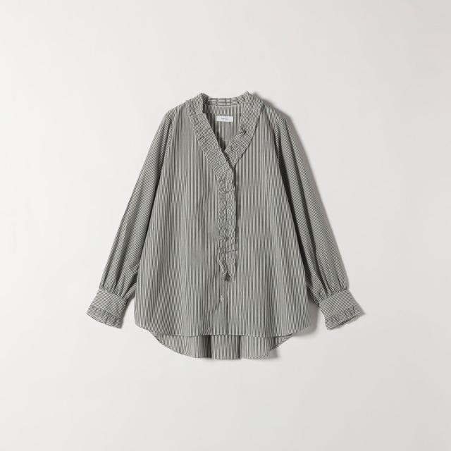 シップス エニィ（SHIPS any）/《追加予約》SHIPS any:〈手洗い可能〉ストライプ フリル Vネック シャツ ブラウス