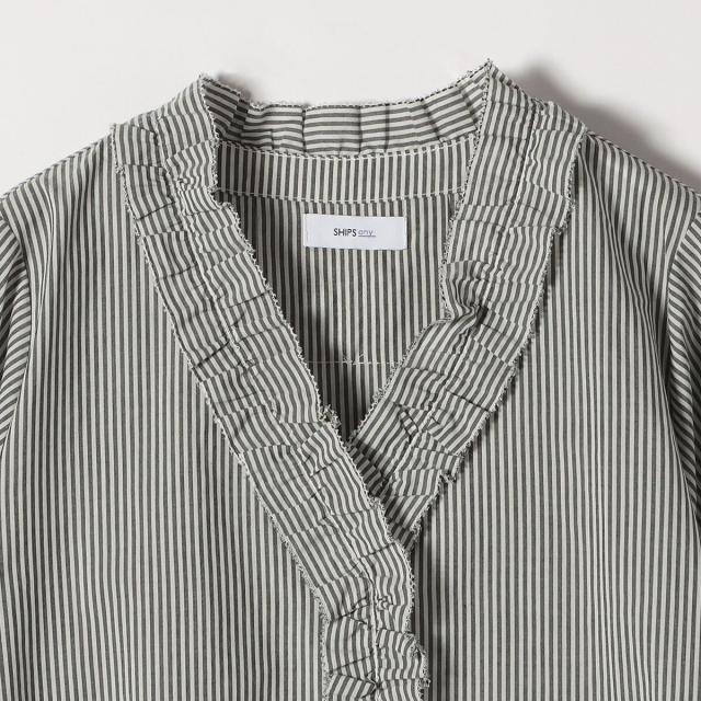 シップス エニィ（SHIPS any）/《追加予約》SHIPS any:〈手洗い可能〉ストライプ フリル Vネック シャツ ブラウス