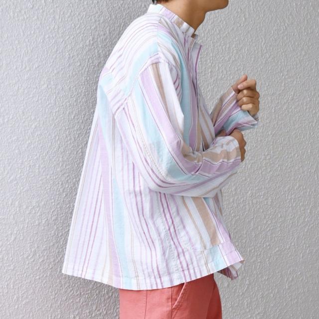 シップス エニィ（SHIPS any）/SHIPS any: BEZ TEXTILE マルチカラー ストライプ / ソリッド  スタンドカラ