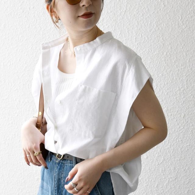 シップス エニィ（SHIPS any）/SHIPS any:〈洗濯機可能〉リネン コットン バンドカラー フレンチスリーブ ポケット シャツ_17