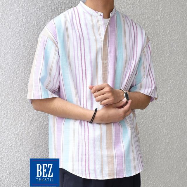 シップス エニィ（SHIPS any）/SHIPS any: BEZ TEXTILE マルチカラー ストライプ/ソリッド バンドカラー プル