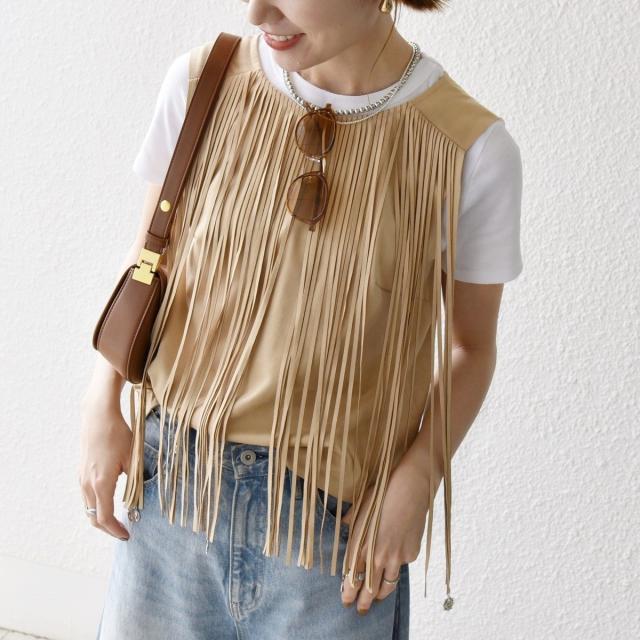 シップス エニィ（SHIPS any）/bon_meur:〈手洗い可能〉フリンジ チャーム ノースリーブ プルオーバー