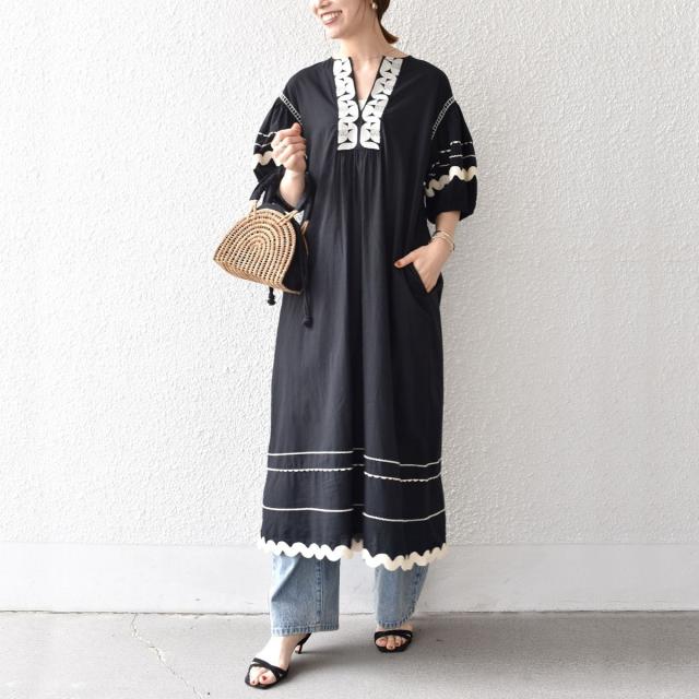 シップス エニィ（SHIPS any）/bon_meur:〈洗濯機可能〉ジオメトリック エンブロイダリー パフ マキシ ワンピース