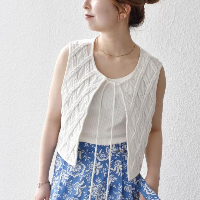 シップス エニィ（SHIPS any）/bon_meur:〈手洗い可能〉ロープ編み コットン コンパクト フリンジ ベスト