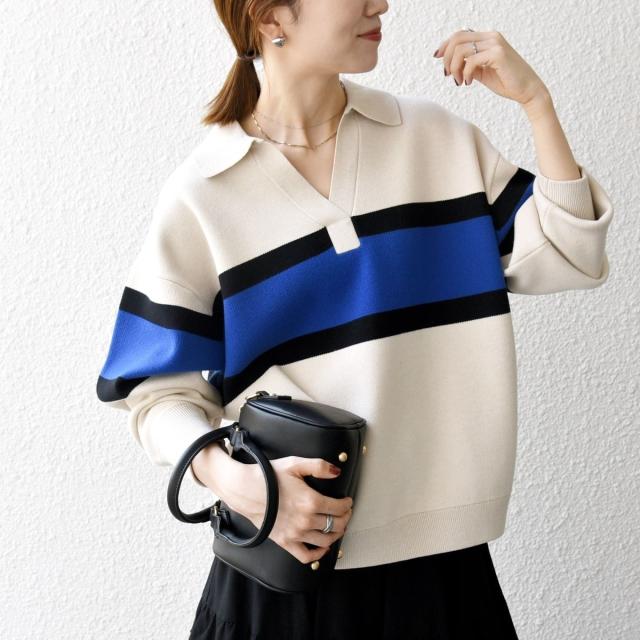 シップス エニィ（SHIPS any）/SHIPS any:〈手洗い可能〉パネル ボーダー スキッパー ニット プルオーバー