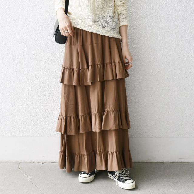 シップス エニィ（SHIPS any）/SHIPS any:〈洗濯機可能〉ティアード ラッフル マキシ スカート