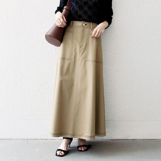 シップス エニィ（SHIPS any）/《一部予約》SHIPS any:〈洗濯機可能〉チノ ステッチ フレア ロング スカート