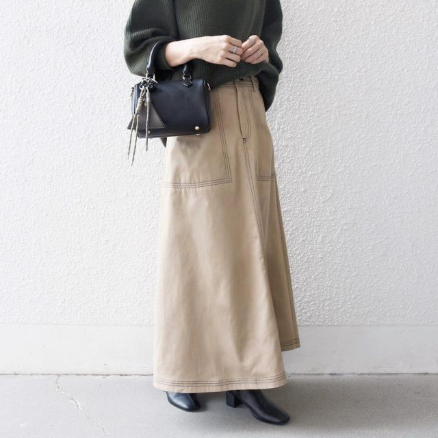 シップス エニィ（SHIPS any）/《一部予約》SHIPS any:〈洗濯機可能〉チノ ステッチ フレア ロング スカート