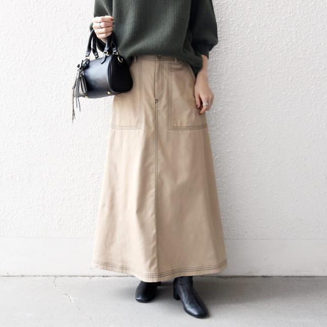 シップス エニィ（SHIPS any）/《一部予約》SHIPS any:〈洗濯機可能〉チノ ステッチ フレア ロング スカート