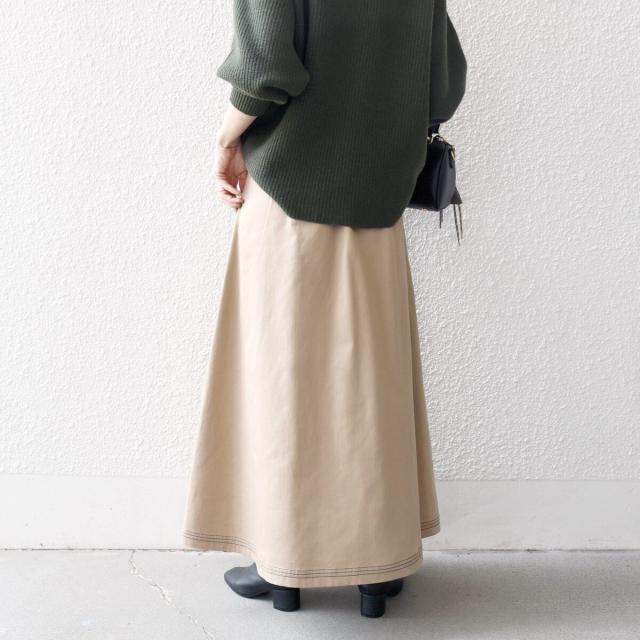 シップス エニィ（SHIPS any）/《一部予約》SHIPS any:〈洗濯機可能〉チノ ステッチ フレア ロング スカート