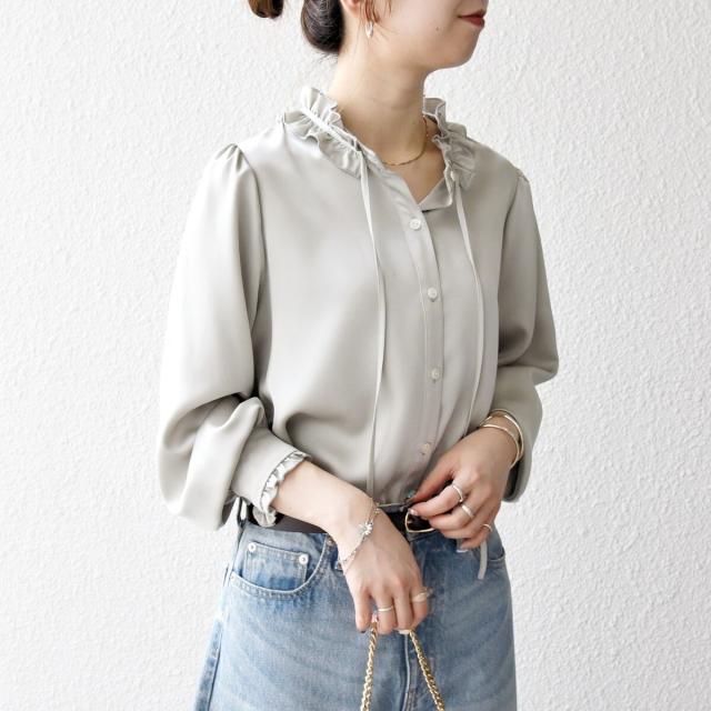 シップス エニィ（SHIPS any）/《一部追加予約》SHIPS any:〈洗濯機可能〉サテン フリル カラー リボン シャツ ブラウス