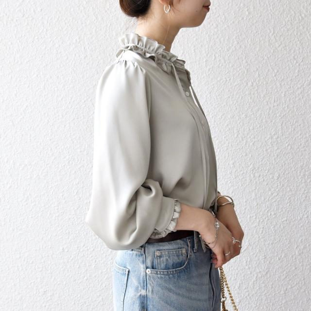 シップス エニィ（SHIPS any）/《一部追加予約》SHIPS any:〈洗濯機可能〉サテン フリル カラー リボン シャツ ブラウス