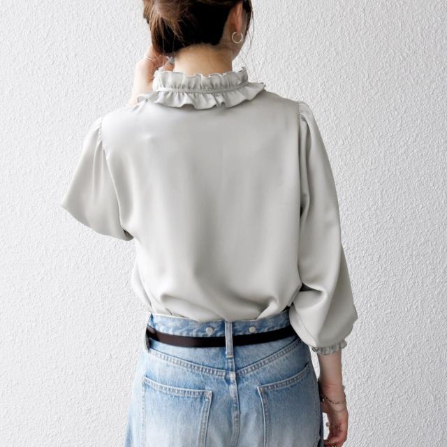 シップス エニィ（SHIPS any）/《一部追加予約》SHIPS any:〈洗濯機可能〉サテン フリル カラー リボン シャツ ブラウス