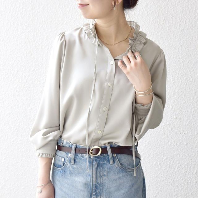 シップス エニィ（SHIPS any）/《一部追加予約》SHIPS any:〈洗濯機可能〉サテン フリル カラー リボン シャツ ブラウス