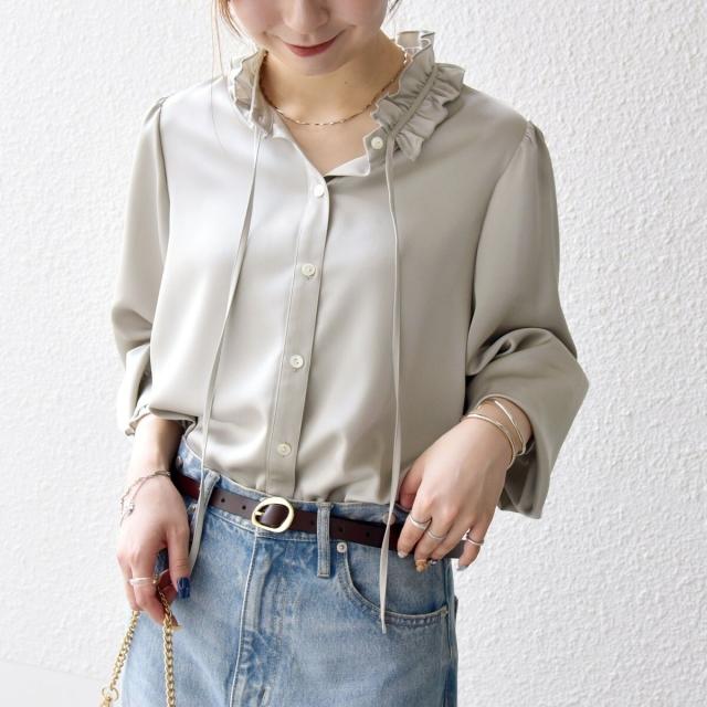 シップス エニィ（SHIPS any）/《一部追加予約》SHIPS any:〈洗濯機可能〉サテン フリル カラー リボン シャツ ブラウス