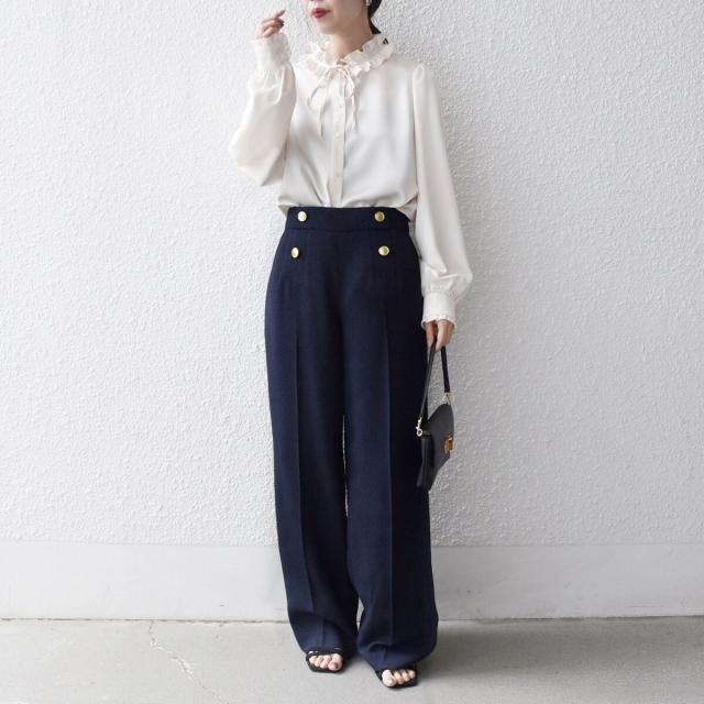 シップス エニィ（SHIPS any）/《一部追加予約》SHIPS any:〈洗濯機可能〉サテン フリル カラー リボン シャツ ブラウス