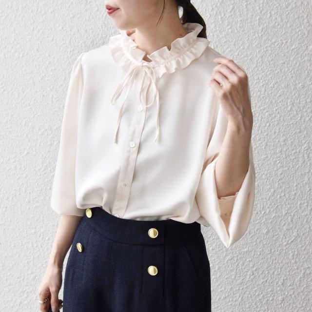 シップス エニィ（SHIPS any）/《一部追加予約》SHIPS any:〈洗濯機可能〉サテン フリル カラー リボン シャツ ブラウス