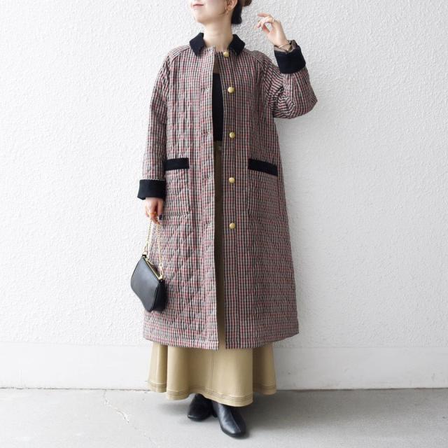 シップス エニィ（SHIPS any）/SHIPS any: キルティング チェック ステンカラー Aライン ロング コート