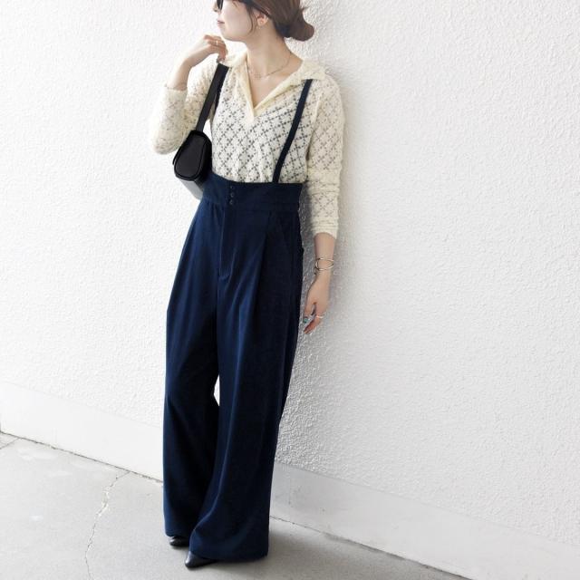 シップス エニィ（SHIPS any）/SHIPS any:〈手洗い可能〉コーデュロイ サスペンダー付 ハイウエスト ワイド パンツ