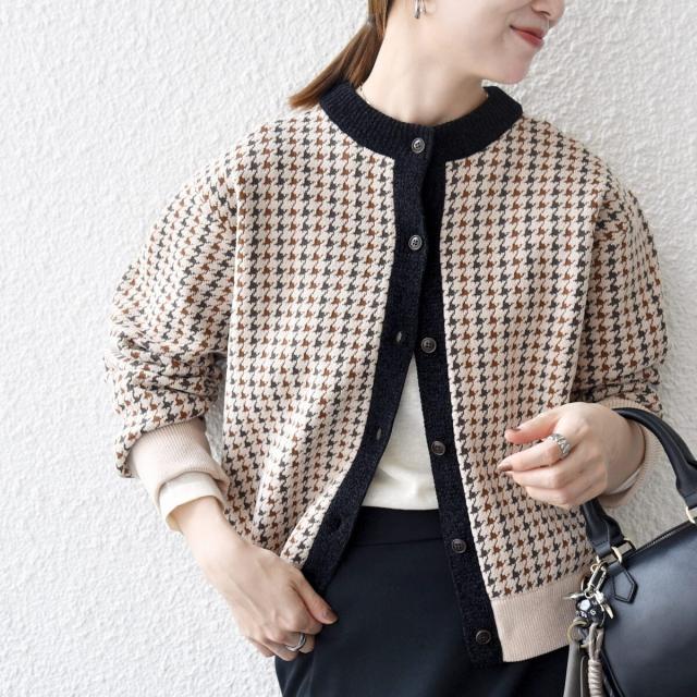 シップス エニィ（SHIPS any）/《一部追加予約》SHIPS any:〈手洗い可能〉モールヤーン クルーネック 千鳥柄 カーディガン