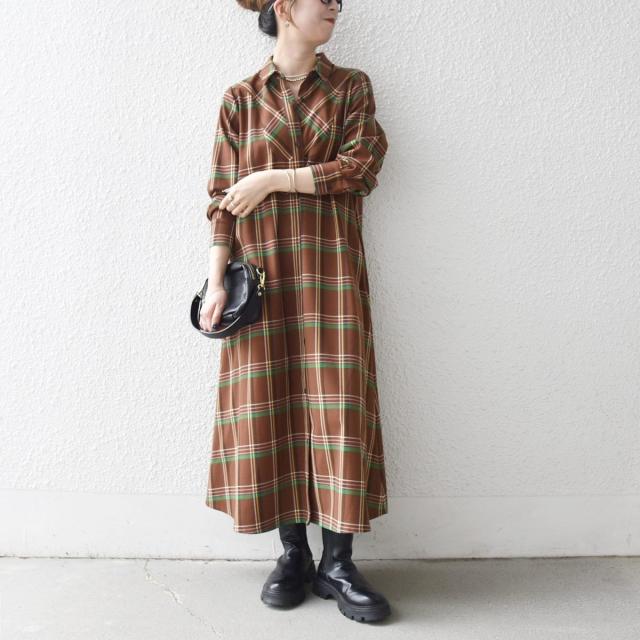 シップス エニィ（SHIPS any）/《一部追加予約》SHIPS any:〈洗濯機可能〉チェック Aライン フレア シャツ ワンピース