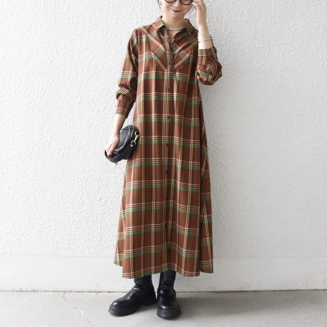 シップス エニィ（SHIPS any）/《一部追加予約》SHIPS any:〈洗濯機可能〉チェック Aライン フレア シャツ ワンピース