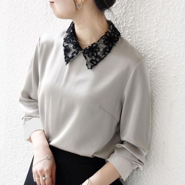 シップス エニィ（SHIPS any）/《一部追加予約》SHIPS any:〈洗濯機可能〉サテン レースカラー ブラウス