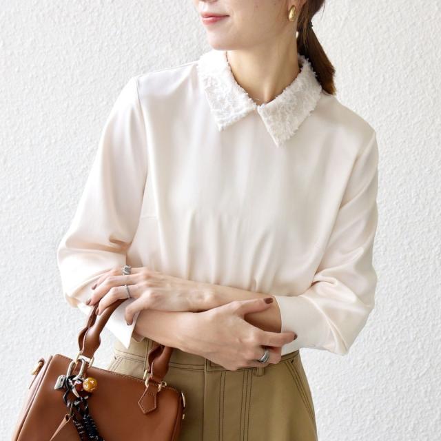 シップス エニィ（SHIPS any）/《一部追加予約》SHIPS any:〈洗濯機可能〉サテン レースカラー ブラウス