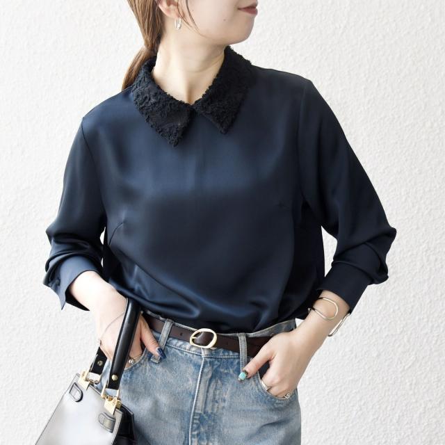 シップス エニィ（SHIPS any）/《一部追加予約》SHIPS any:〈洗濯機可能〉サテン レースカラー ブラウス