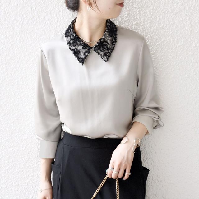 シップス エニィ（SHIPS any）/《一部追加予約》SHIPS any:〈洗濯機可能〉サテン レースカラー ブラウス