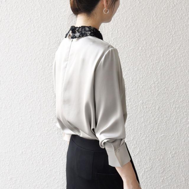 シップス エニィ（SHIPS any）/《一部追加予約》SHIPS any:〈洗濯機可能〉サテン レースカラー ブラウス