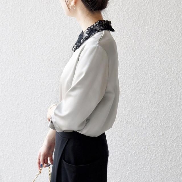 シップス エニィ（SHIPS any）/《一部追加予約》SHIPS any:〈洗濯機可能〉サテン レースカラー ブラウス