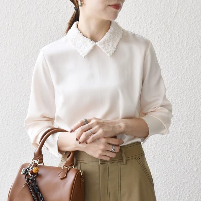 シップス エニィ（SHIPS any）/《一部追加予約》SHIPS any:〈洗濯機可能〉サテン レースカラー ブラウス