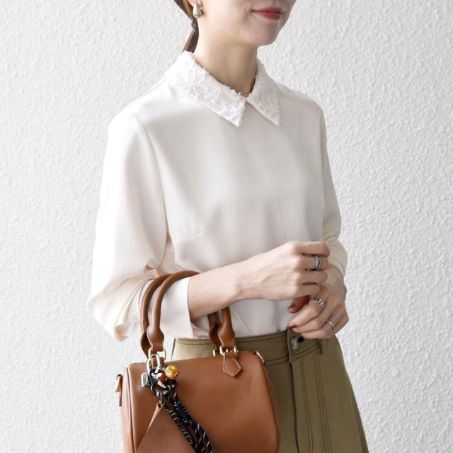 シップス エニィ（SHIPS any）/《一部追加予約》SHIPS any:〈洗濯機可能〉サテン レースカラー ブラウス