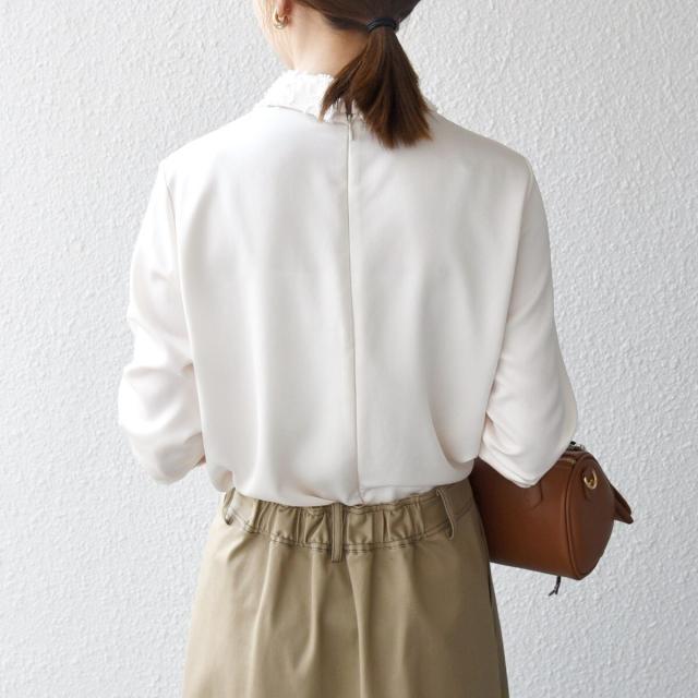 シップス エニィ（SHIPS any）/《一部追加予約》SHIPS any:〈洗濯機可能〉サテン レースカラー ブラウス