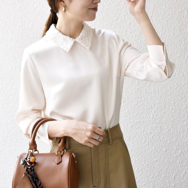 シップス エニィ（SHIPS any）/《一部追加予約》SHIPS any:〈洗濯機可能〉サテン レースカラー ブラウス