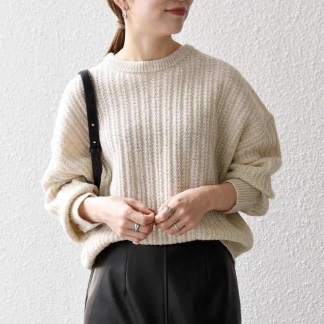 シップス エニィ（SHIPS any）/《追加予約》SHIPS any: リブ タック編み クルーネック ボタン ニット プルオーバー