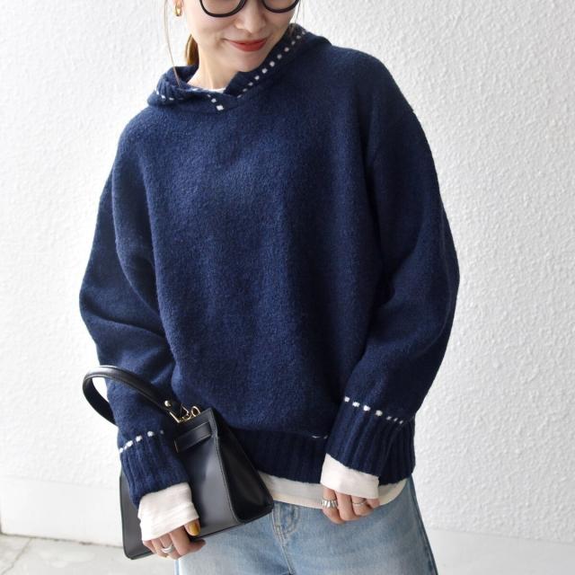 シップス エニィ（SHIPS any）/SHIPS any:〈手洗い可能〉ステッチ デザイン フーディー ルーズ ニット